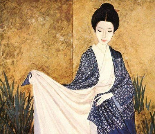 ‘Woman in a Blue Kimono’, ca. 1970s, by Takasawa Keiichi